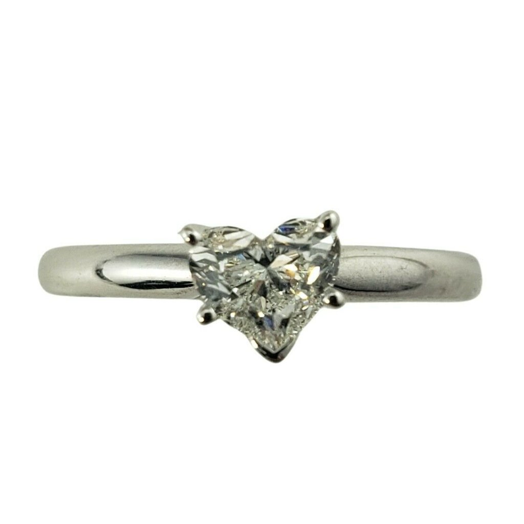 Vintage 14 Karat White Gold Heart Shaped Diamond Engagement Ring Size 6.5 #9879